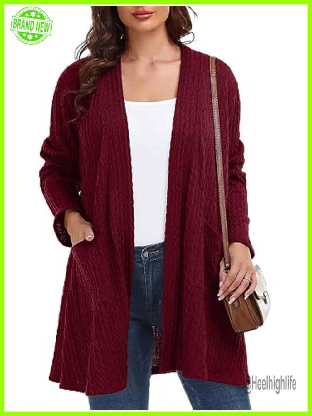 Plus Size Open Front Cable Knit Cardigan Sweater with Pockets